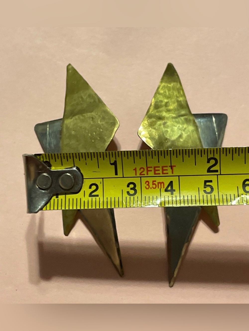 Vintage Sterling Silver Brass Modernist Pierced Shooting Star Earrings #9517 💎 - Picture 3 of 8